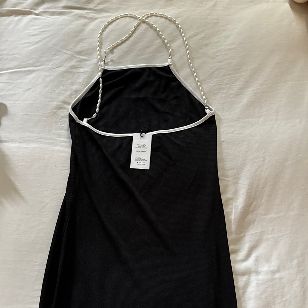 Cider Long Black Dress with Pearl Beaded Cross Traps